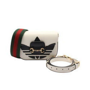 Gucci adidas Horsebit Leather Shoulder Bag White Black